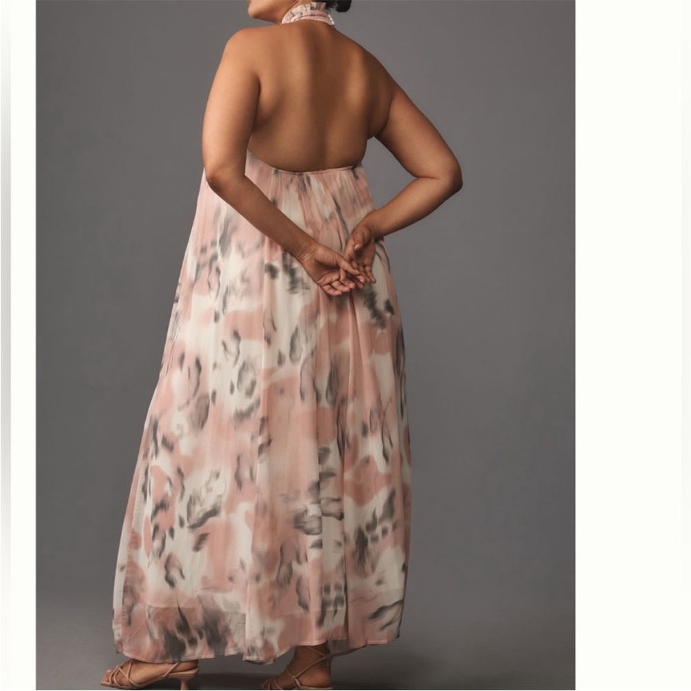Anthropologie Blush and Gray Watercolor Halter Maxi Dress - Picture 5 of 16